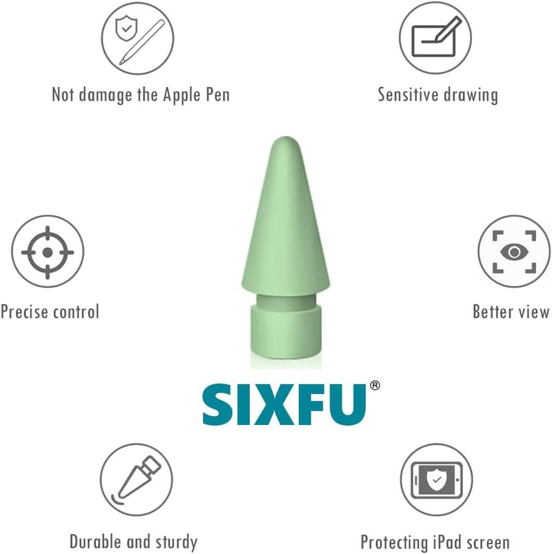 SIXFU 6 Pack Tips for Apple Pencil tip, Apple Pen Tip Compatible with iPad Pencil Tip with Cover Case for Apple Pencil Pro/USB-C/ 1st Gen/ 2nd Generation iPencil(Green) - Image 4